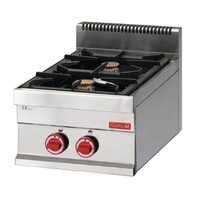 Cuisinière à Gaz Inox - 2 Feux - 65/40PCG - 8,6kW - 400(l)x650(p)x280(h)mm