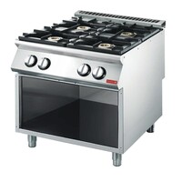 Cuisinière à Gaz Inox - 4 Feux + Meuble De Base - Gastro-M 70/80PCG - 18,4kW - 800x700x850(H)mm