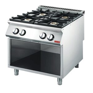 Gastro M Cuisinière à Gaz Inox - 4 Feux + Meuble De Base - Gastro-M 70/80PCG - 18,4kW - 800x700x850(H)mm