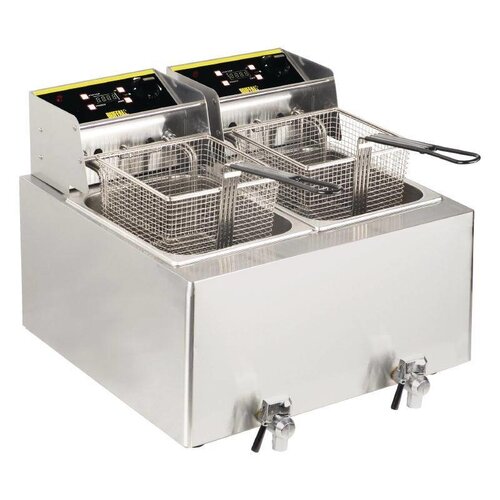 Buffalo Friteuse Double | 2x 8 Litres | 2x 2,9kW/230V | avec Minuterie | 550x595x452(h)mm