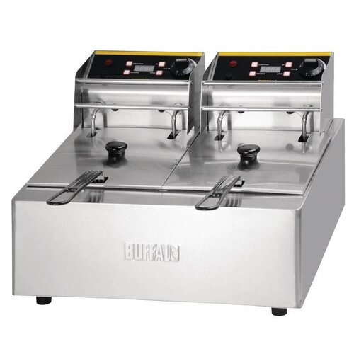 Buffalo Friteuse Double | 2x 5 Litres | Paniers Inclus | 2x 2,8kW/230V | 550x454x352(h)mm