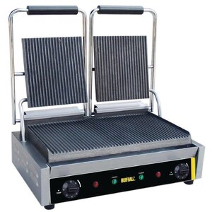 Buffalo Budget Contact Grill Double - Plaques Ranurées - Inox - 540(l)x320(p)x210(h)mm