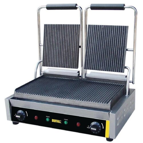 Buffalo Budget Contact Grill Double - Plaques Ranurées - Inox - 540(l)x320(p)x210(h)mm