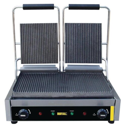 Buffalo Budget Contact Grill Double - Plaques Ranurées - Inox - 540(l)x320(p)x210(h)mm