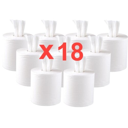 Jantex Rouleaux Blancs Jantex - 2 plis - à Dévidage Central - Lot de 18
