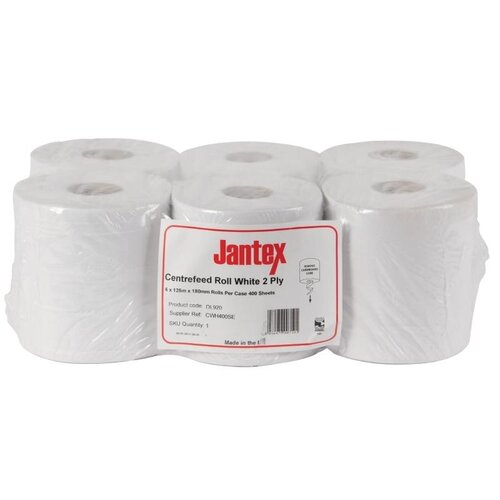 Jantex Rouleaux Blancs Jantex - 2 Plis - à Dévidage Central - Lot de 6