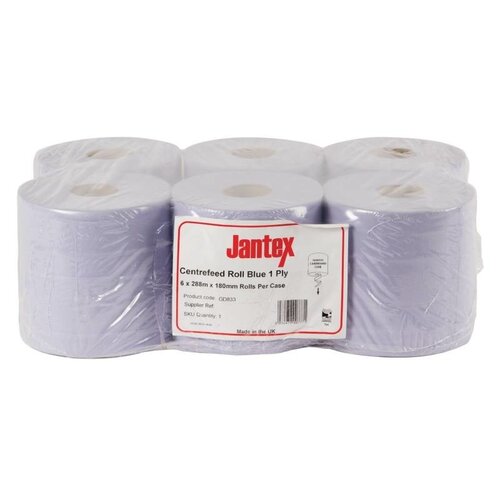 Jantex Rouleaux Bleus Jantex - 1 Pli - à Dévidage Central - Lot de 6