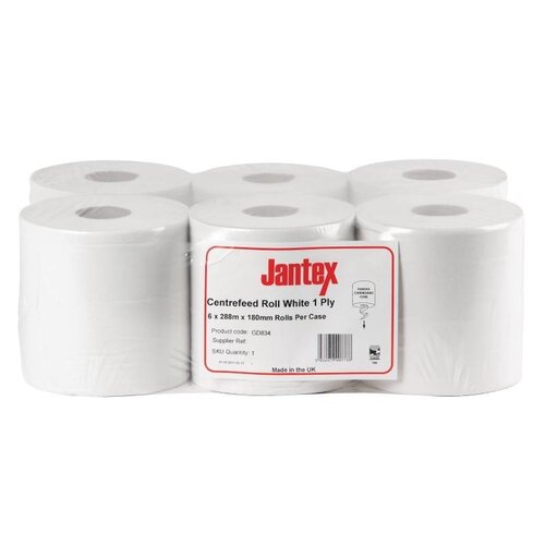 Jantex Rouleaux Blancs Jantex - 1 pli - à Dévidage Central - Lot de 6