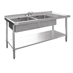CHRselect Evier Inox Double - 2 Bacs à Gauche - 1500(L)x600(l)x900(h)mm