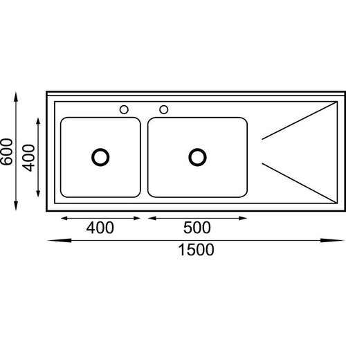 CHRselect Evier Inox Double - 2 Bacs à Gauche - 1500(L)x600(l)x900(h)mm