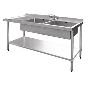 CHRselect Evier Inox Double - 2 Bacs à Droite - 1500(L)x600(l)x900(h)mm