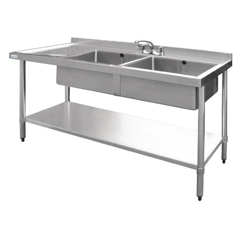 CHRselect Evier Inox Double - 2 Bacs à Droite - 1500(L)x600(l)x900(h)mm