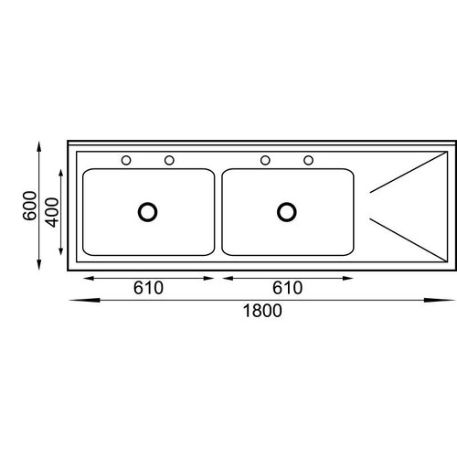 CHRselect Evier Inox Double - 2 Bacs à Gauche - 1800(L)x600(l)x900(h)mm