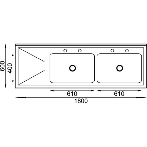 CHRselect Evier Inox Double - 2 Bacs à Droite - 1800(L)x600(l)x900(h)mm