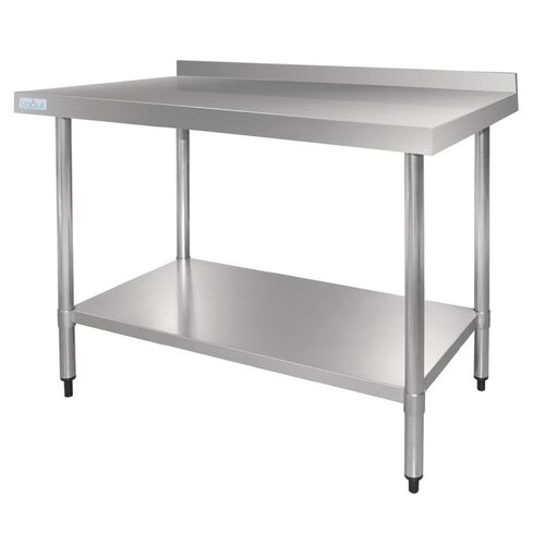 CHRselect Table De Travail / INOX BUDGET + Étagère Inférieure + Rebord | 600 - 1800(L)mm | 700(P)mm