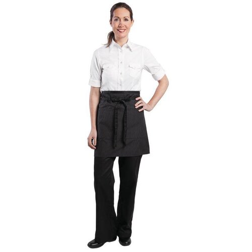 CHRselect Tablier Demi-Large Noir - Finement Rayé - Chef Works - Unisexe - 800(l)x 480(L)mm