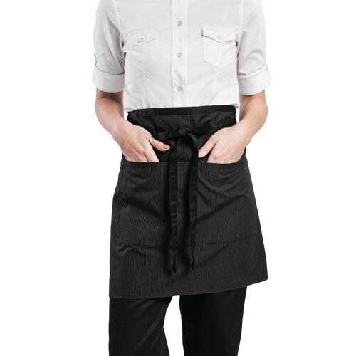 CHRselect Tablier Demi-Large Noir - Finement Rayé - Chef Works - Unisexe - 800(l)x 480(L)mm