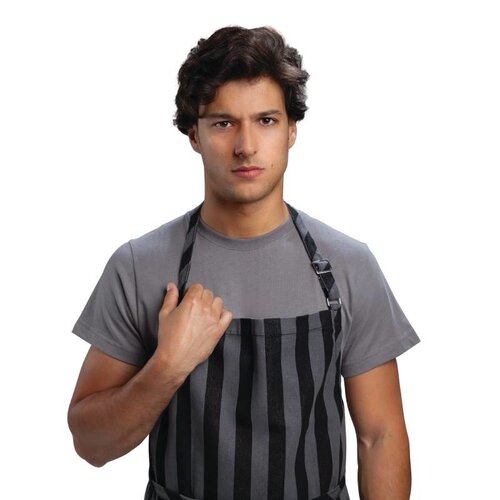 CHRselect Tablier Bavette Unisexe - Larges Rayures Noir - Chef Works - 762(l)x863(L)mm