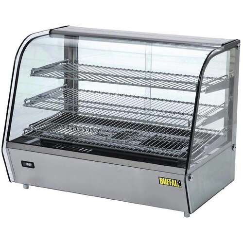 Buffalo Vitrine Chauffante Inox | 3 Étagères | Fenêtres Coulissantes | 860x570x670(h)mm
