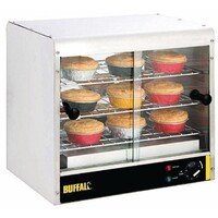 Vitrine Chauffante Inox | avec Fenêtres Coulissantes | 3 Grilles | Éclairage LED | 470x360x430(h)mm