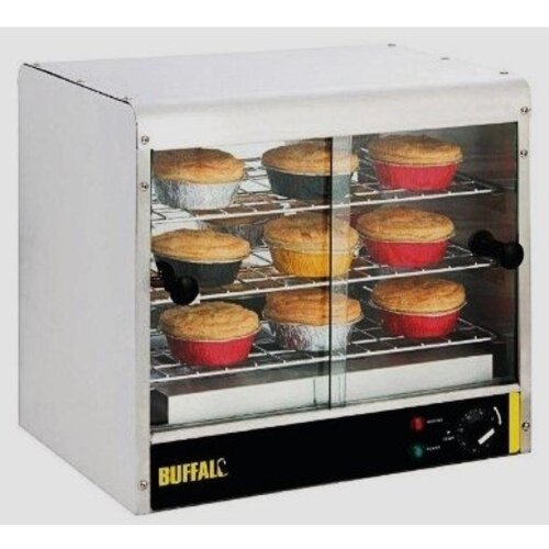 Buffalo Vitrine Chauffante Inox | avec Fenêtres Coulissantes | 3 Grilles | Éclairage LED | 470x360x430(h)mm