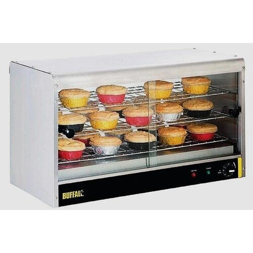 Buffalo Vitrine Chauffante Inox | 3 Étagères | Fenêtres Coulissantes | Éclairage LED | 745x330x430(h)mm Buffalo Vitrine Chauffante Inox | 3 Étagères | Fenêtres Coulissantes | Éclairage LED | 745x330x430(h)mm