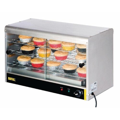 Buffalo Vitrine Chauffante Inox | 3 Étagères | Fenêtres Coulissantes | Éclairage LED | 745x330x430(h)mm