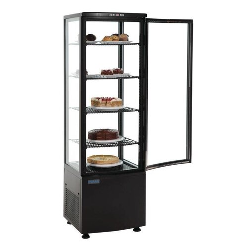 Polar Vitrine Réfrigérée Noire | Portes Incurvées | 235 Litres | 485x515x1690(h)mm