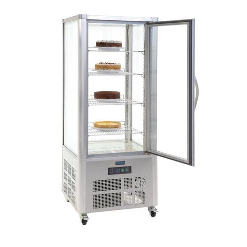 Polar Vitrine Réfrigérée INOX | Sur Roulettes | 400 Litres | 705x705x1800(H)mm