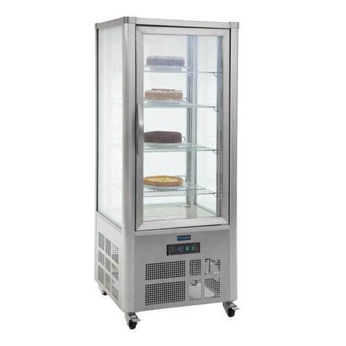 Polar Vitrine Réfrigérée INOX | Sur Roulettes | 400 Litres | 705x705x1800(H)mm