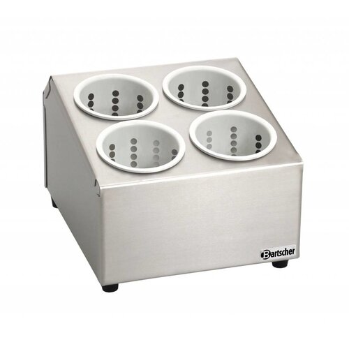 Bartscher Bac à Couverts Inox - Avec 4 Récipients Synthétique Blanc - 265x305x200(h)mm Bartscher Bac à Couverts Inox - Avec 4 Récipients Synthétique Blanc - 265x305x200(h)mm