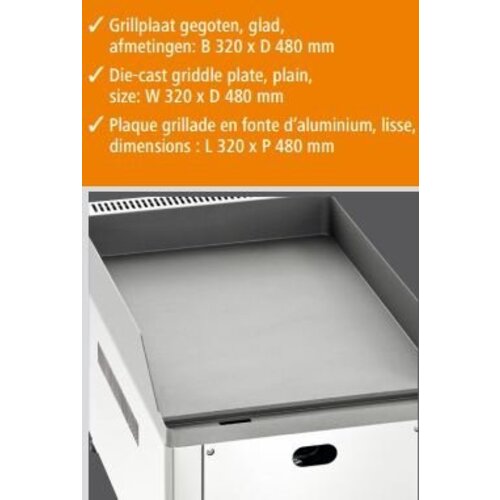 Bartscher Plaque à Snacker Électrique Inox - Plaque Lisse - 4kW - 325x600x310(h)mm
