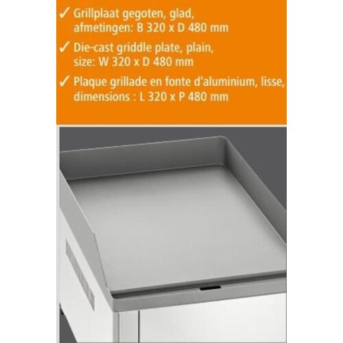 Bartscher Plaque à Snacker Électrique Inox - Plaque Lisse - 3kW - 325x540x295(h)mm