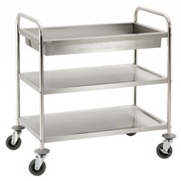 Chariot De Service Inox - 2 Plateaux - Bac de Débarrassage - 920x600x945(h)mm