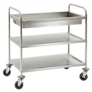 Bartscher Chariot De Service Inox - 2 Plateaux - Bac de Débarrassage - 920x600x945(h)mm