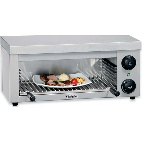 Bartscher Salamandre Électrique Inox - 2kW - Avec 1 Grill Et 1 Lèchefrite - 610x305x280(h)mm