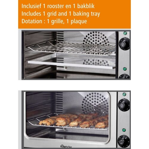 Bartscher Four à Convection Inox Mini |  2,5kW/230V | Plaque et grille | 530x495x320(h)mm