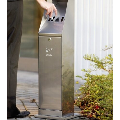 Bartscher Cendrier Sur Colonne Inox | 5,5 Litres | Facile à Vider | 240x240x870(h)mm