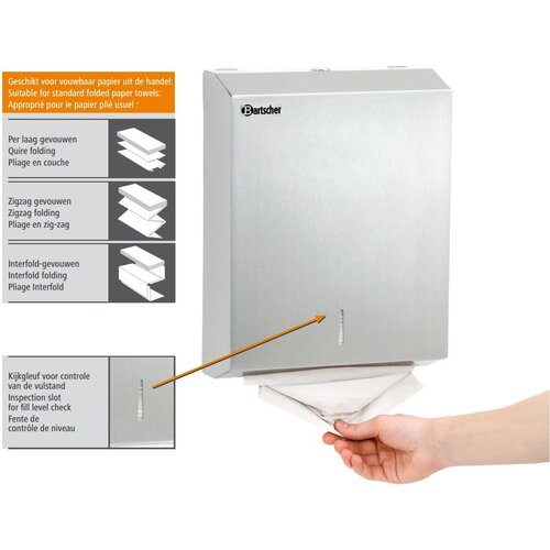 Bartscher Distributeur Serviettes Inox Brossé - Pour Fixation Murale - 285x100x370(h)mm