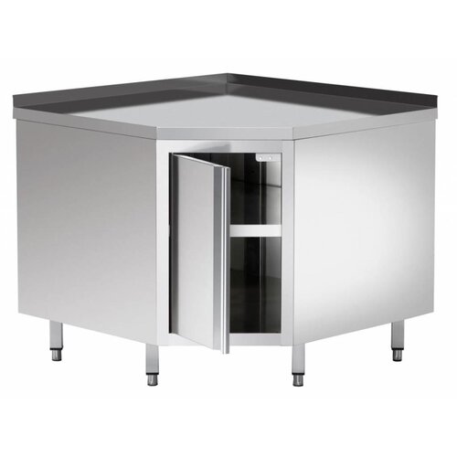 Bartscher Armoire D'Angle Inox + Bord 40mm + Étagère Intermédiaire - 1000x1000x850-900(h)mm