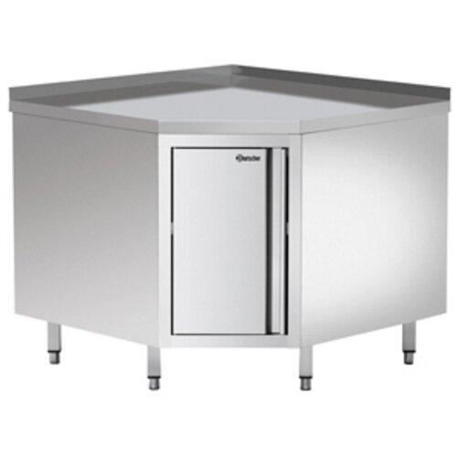 Bartscher Armoire D'Angle Inox + Bord 40mm + Étagère Intermédiaire - 1000x1000x850-900(h)mm