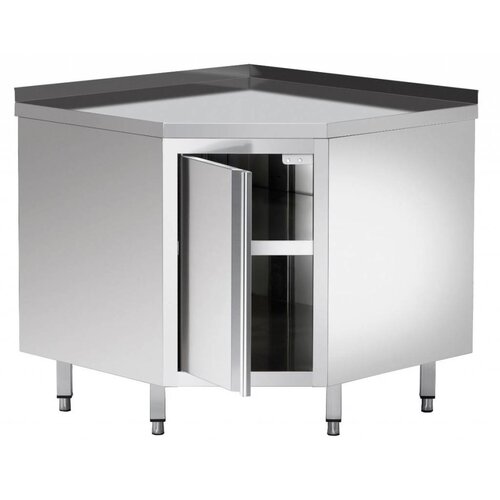 Bartscher Armoire D'Angle Inox + Bord 40mm + Étagère Intermédiaire - 900x900x850-900(h)mm