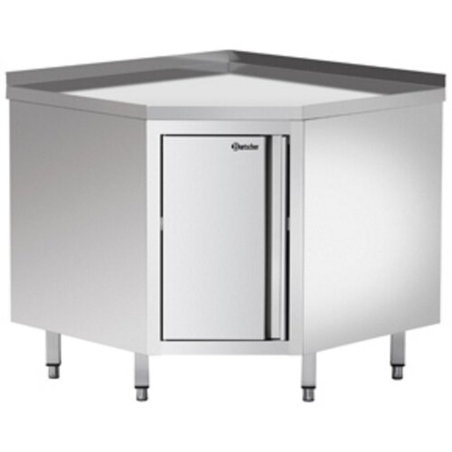 Bartscher Armoire D'Angle Inox + Bord 40mm + Étagère Intermédiaire - 900x900x850-900(h)mm