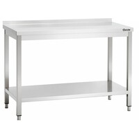 Table De Travail Inox + Étagère Basse + Bord 40mm - Hauteur 850-900mm - 1800(L)x700(P)mm