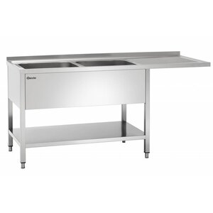 Bartscher Table de Prélavage Inox Poli LUXE - 2 Bacs - Égouttoir à Gauche - 1800x700x850-900(h)mm