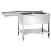 Table de Prélavage Inox Poli LUXE - 2 Bacs- Égouttoir à Gauche - 1600x700x850-900(h)mm