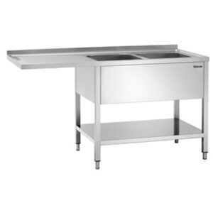 Bartscher Table de Prélavage Inox Poli LUXE - 2 Bacs- Égouttoir à Gauche - 1600x700x850-900(h)mm