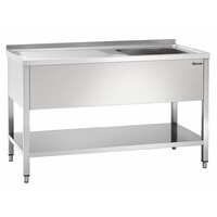 Table de Prélavage Inox Poli LUXE - 1 Bac à Gauche - 1400x700x850-900(h)mm