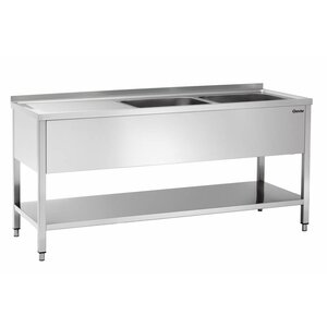 Bartscher Table de Prélavage Inox Poli LUXE - 2 Bacs 500x500x250(h)mm - Égouttoir à Gauche - 1800x700x850-900(h)mm
