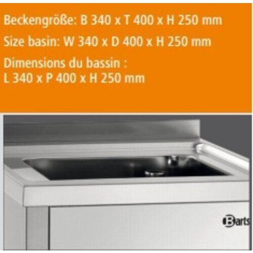 Bartscher Plonge à Bassin Inox Avec Bord - 500(l)x700(p)x850-900(h)mm